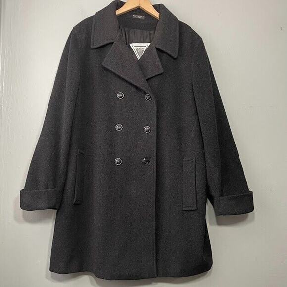 Marvin Richards Womens Plus Size 1X Charcoal Wool Cashmere Peacoat Double Breast - Picture 1 of 15